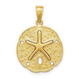 14k Yellow Gold Starfish on Sand Dollar Necklace Charm Pendant